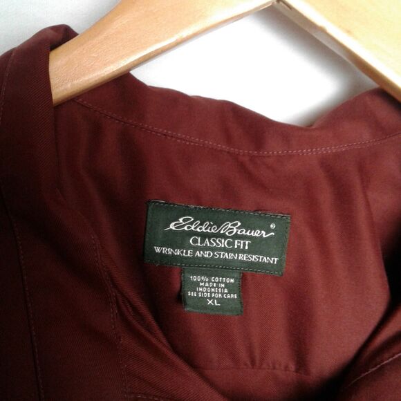 Mens XL Eddie Bauer Classic Fit 100% Cotton Button Up Shirt Rust Brown - Picture 3 of 3